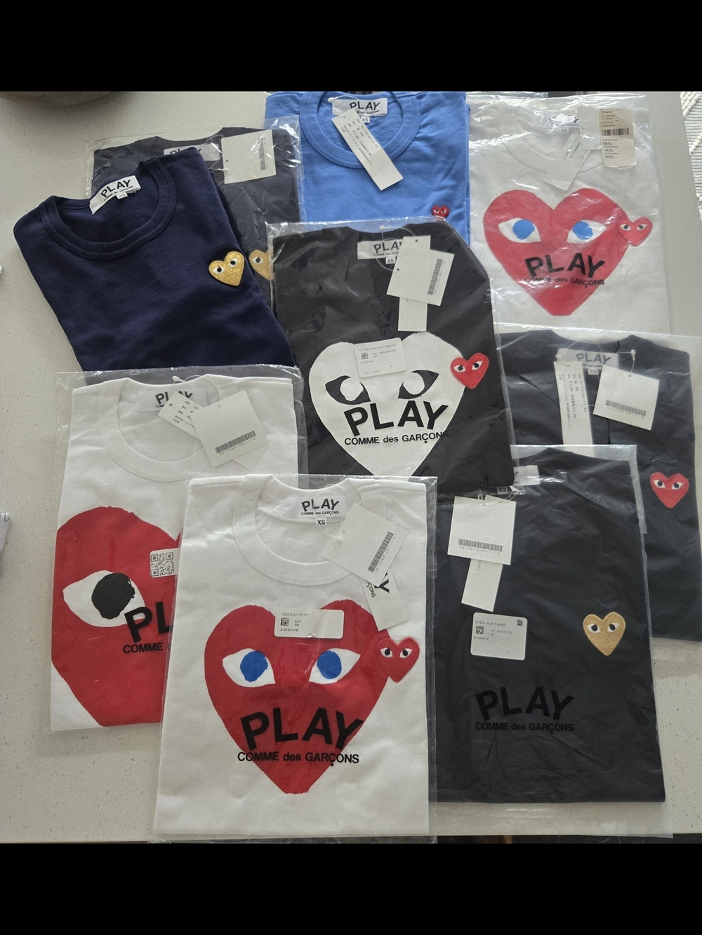 Comme des Garçons PLAY Heart Logo T-Shirt Bundle -White, Black, Navy, Blue- Each